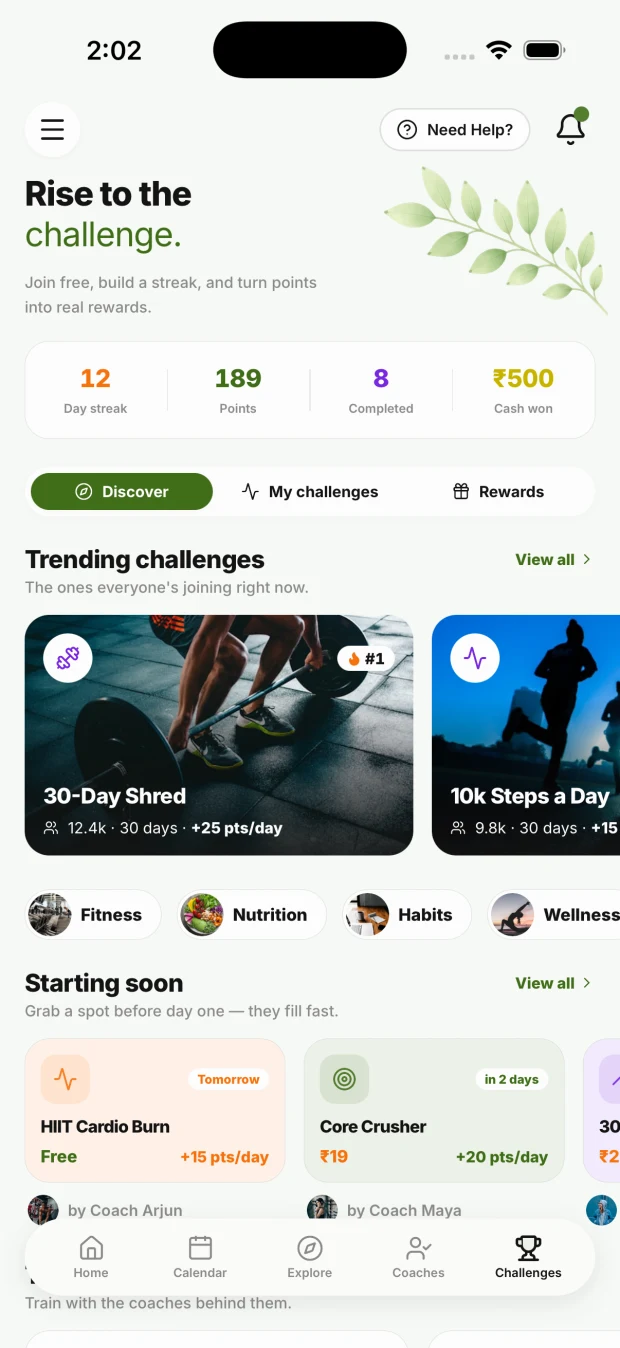 The challenges tab in the Meal Molecule app